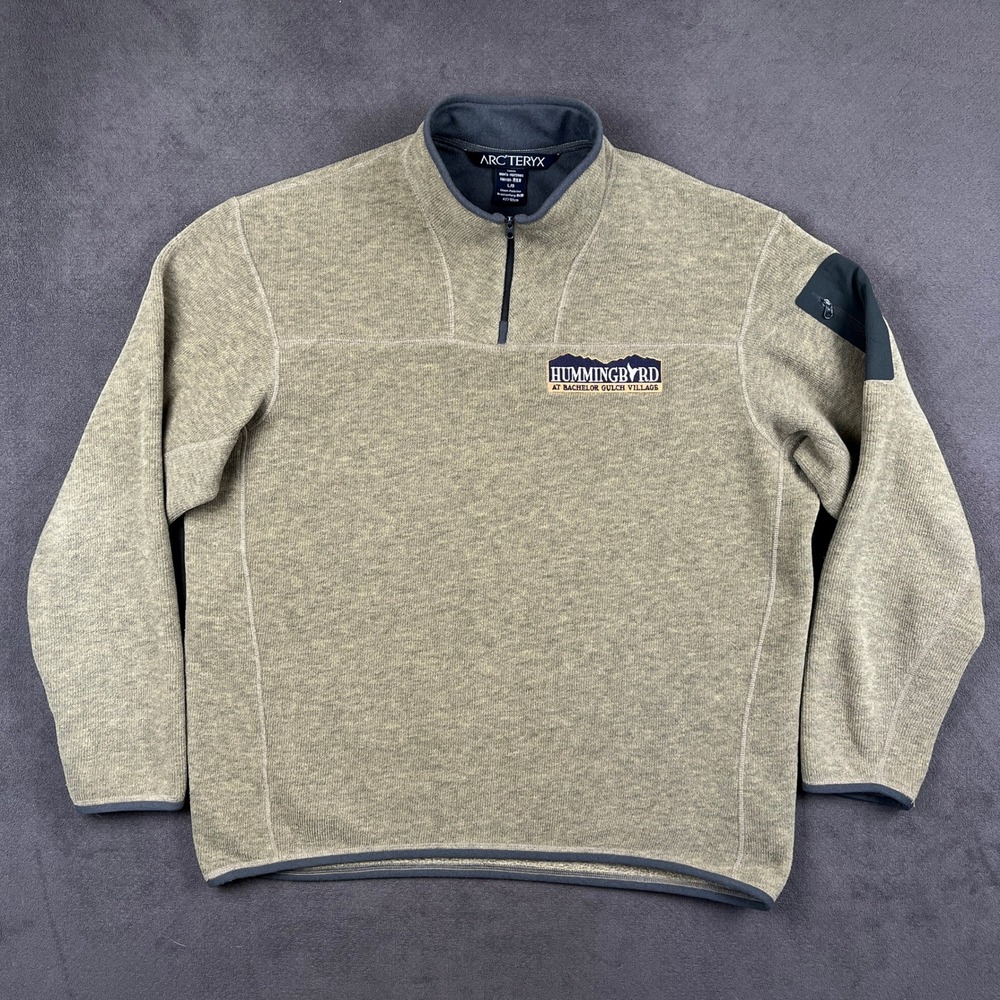 Arc'teryx Covert 1/2 Zip Fleece Pullover Mens Large Tan Hummingbird Logo